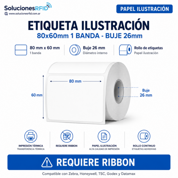 Etiqueta Ilustración 80x60mm 1 Banda - Buje 26mm - RX 800