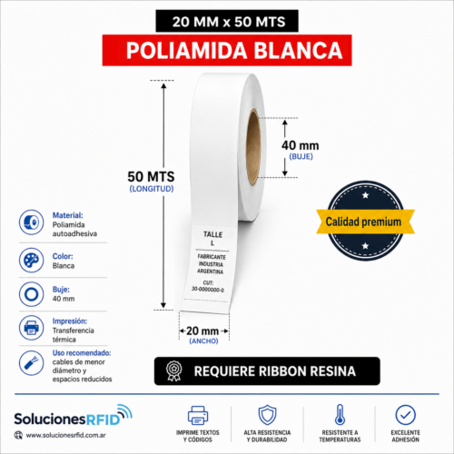 POLIAMIDA BLANCA 20 MM - 50MTS- 40MM OUT