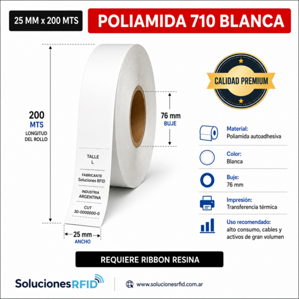 POLIAMIDA BLANCA 710 - 25 MM X 200 MTS Buje 76